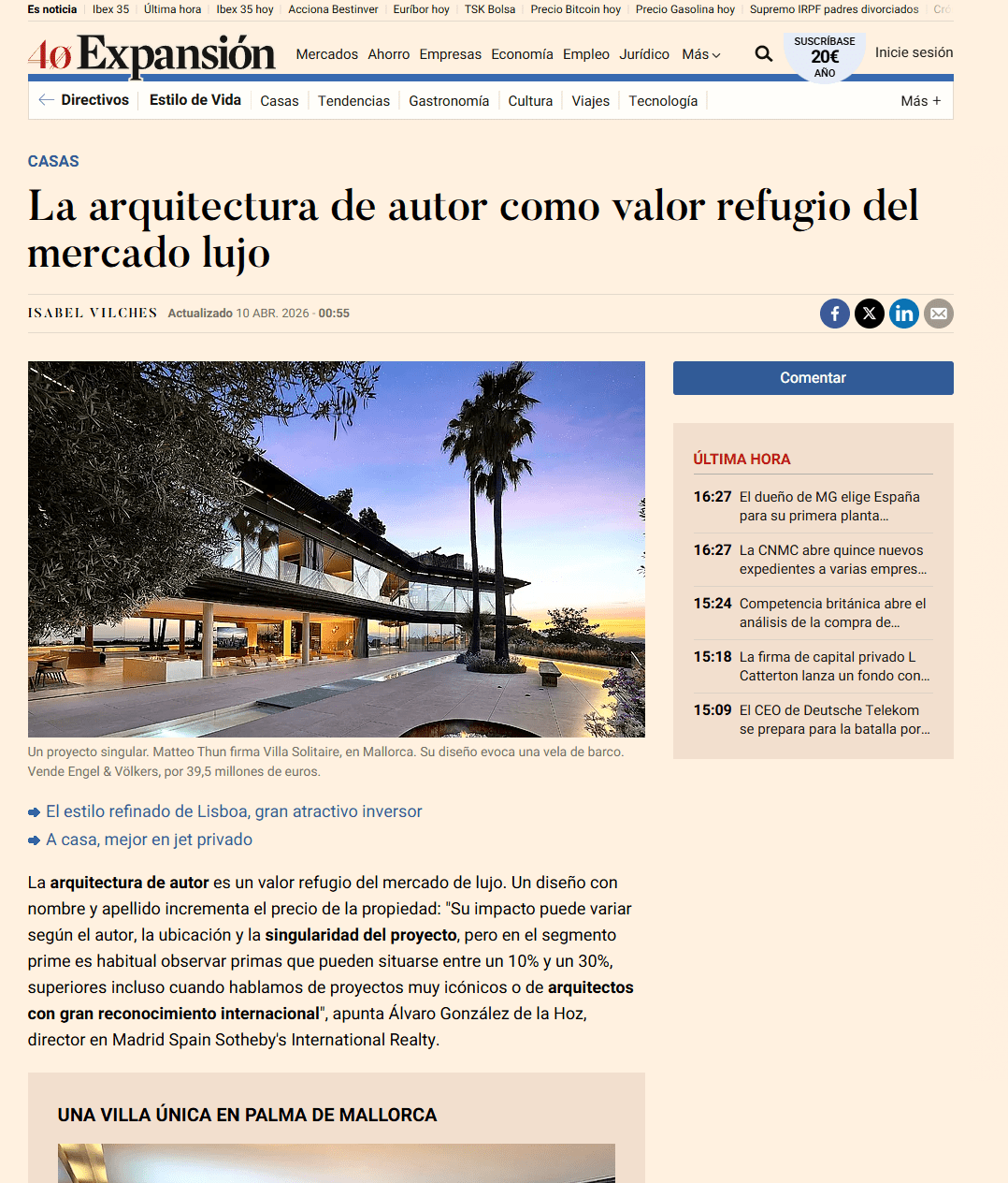 La arquitectura de autor como valor refugio del mercado lujo